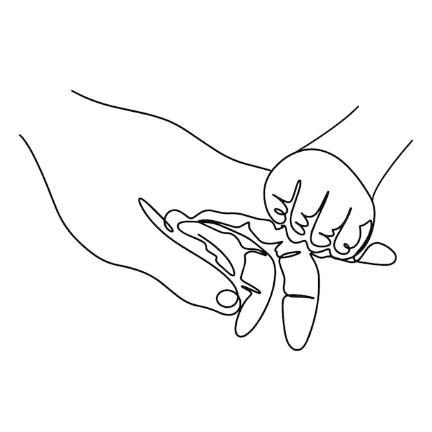 Baby hand met moeder volwassen hand door vinger lijn kunst liefde en moederschap concept vectorillustratie