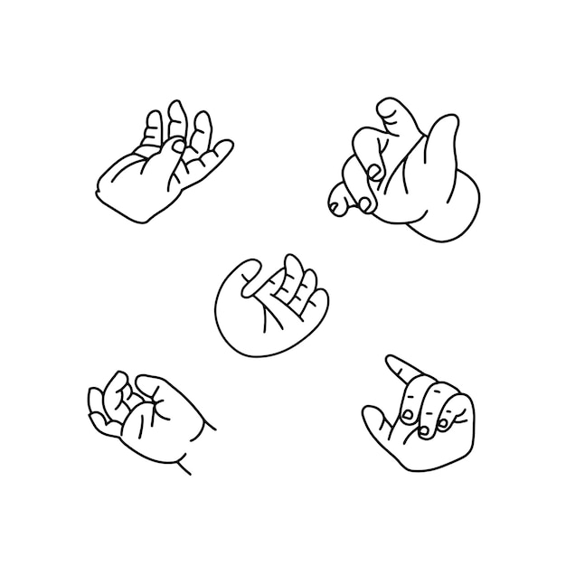 벡터 아기 손은 어린이의 최소한의 선형 벡터 그림 검정과 흰색의 작은 손바닥을 설정합니다.