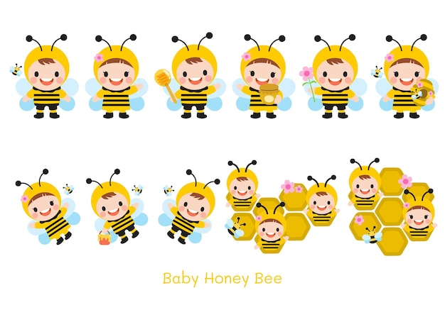 Vector baby honey bee flat clipart