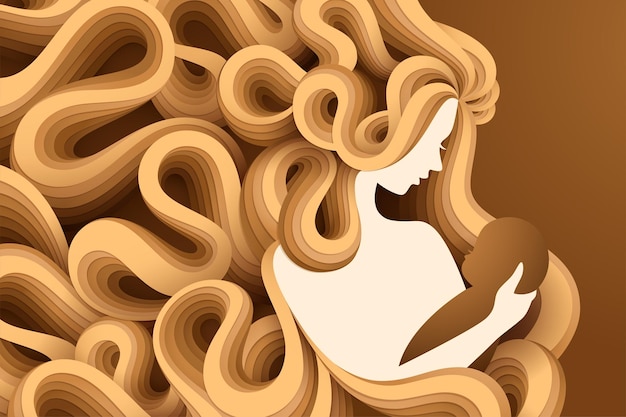 Baby in een tedere omhelzing van moeder, vectorillustratie in een papercut-stijl