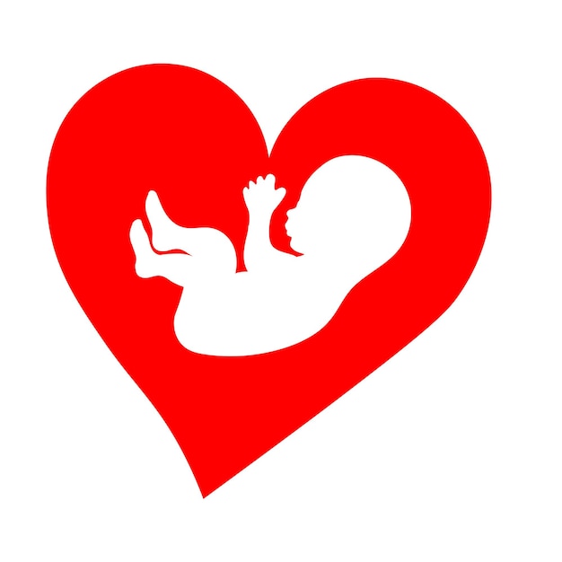 Baby in hart, pasgeboren baby eenvoudige hend-getekende pictogram vectorillustratie