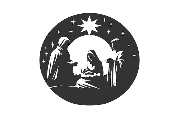 ベクトル 赤ちゃんイエスと 3 人の王ミニマリスト ステンシル ベクトル イラスト デザイン