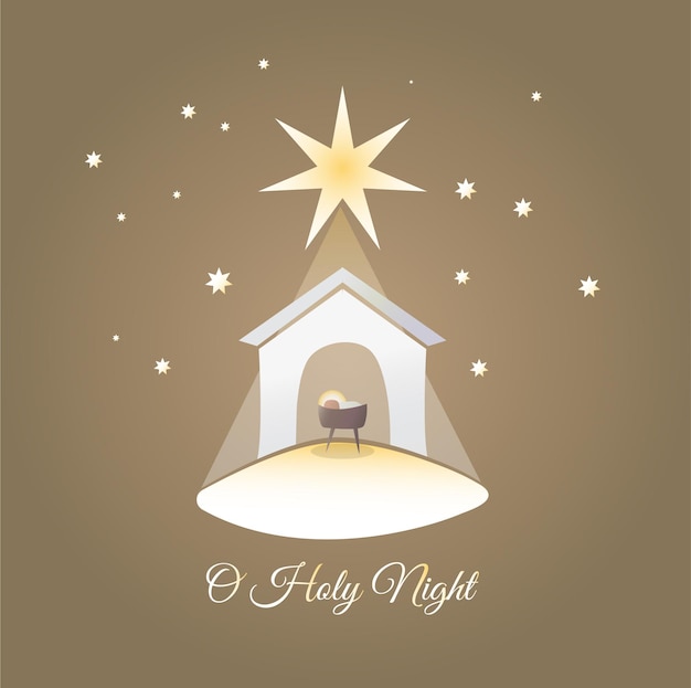 Baby jesus in the manger star of bethlehem. merry christmas card