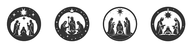 赤ん坊のイエスと三人の賢者のシルエット ベクトル図