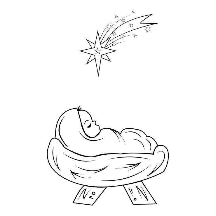 Vector baby jezus slaapt in de wieg davidster kerstmis god geloof nieuwjaar