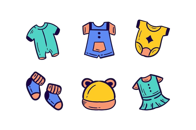 Baby jongen kleding pictogram illustratie collectie hand getekende cartoon lineaire kleur