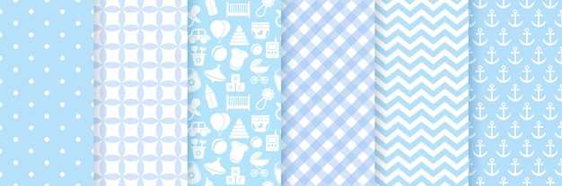 Baby jongen patroon naadloos. Baby shower textuur. Stel blauw pastelpatroon in. Leuke illustratie