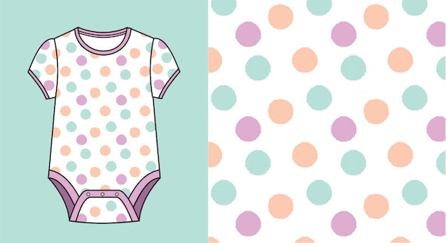 Vector baby jumpsuit with dots pattern.