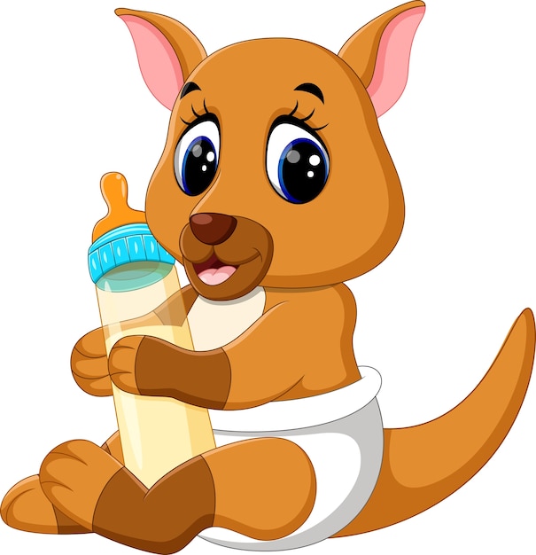 Baby kangaroo holding milk bottle