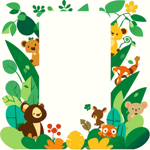 Baby kid nature animal forest frame hand drawn flat stylish cartoon sticker icon concept isolated