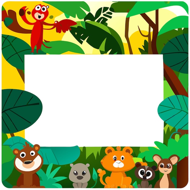 Vector baby kid nature animal forest frame hand drawn flat stylish cartoon sticker icon concept isolated