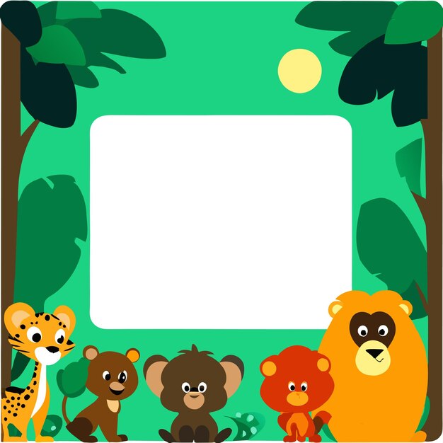 Baby kid nature animal forest frame hand drawn flat stylish cartoon sticker icon concept isolated