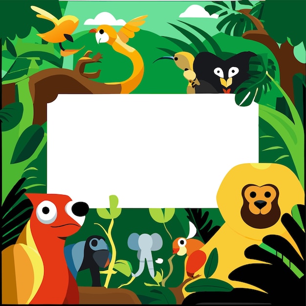 Baby kid nature animal forest frame hand drawn flat stylish cartoon sticker icon concept isolated