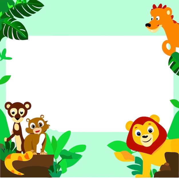 아기 아이 자연 동물 숲 프레임 손으로 그려진 평평한 세련된 만화 스티커 아이콘 개념 고립