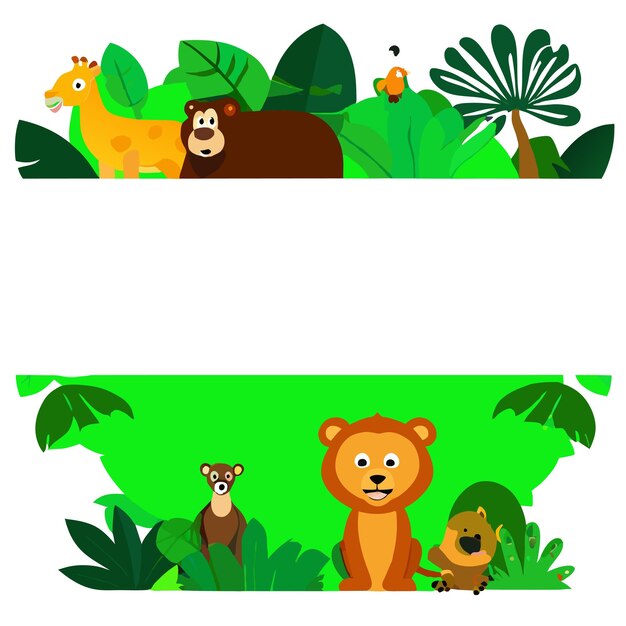 Vettore baby kid nature animal forest frame hand drawn flat stylish cartoon sticker icon concept isolated