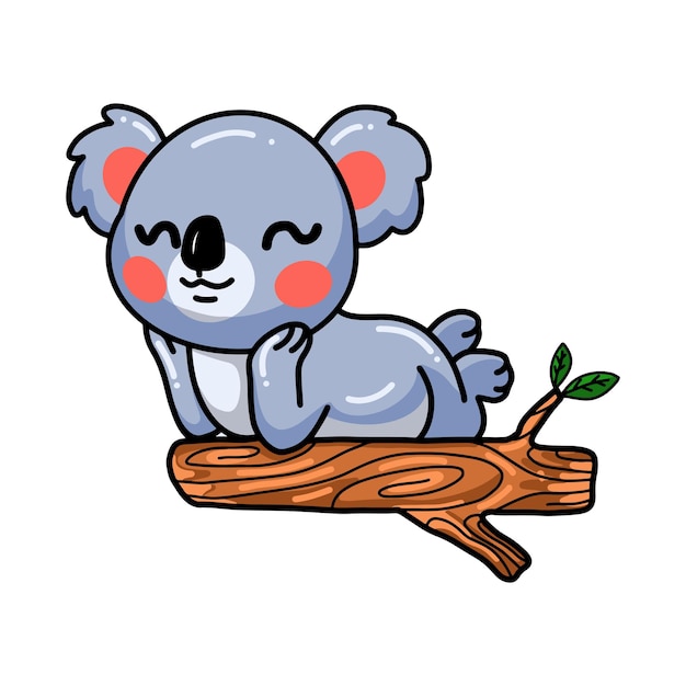 baby koala cartoon on tree branch isolated on white