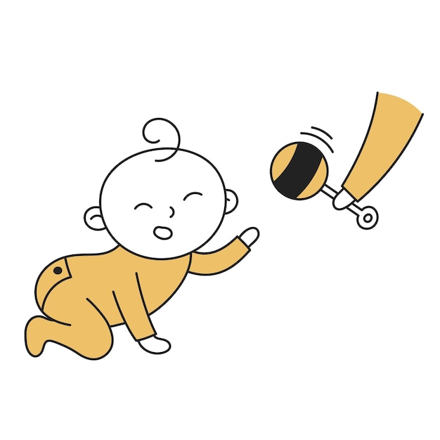 Vector baby kruipen hand getrokken kind en familie doodle icon