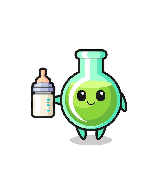Baby lab beakers cartoon character with milk bottle