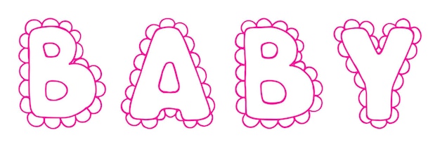 Baby lace word girl pink lettering line art vector