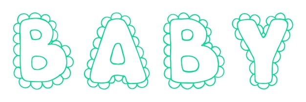 Baby lace word green cyan lettering line art vector
