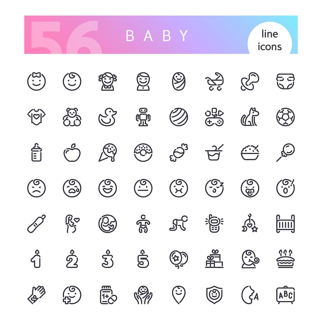 Baby line icons set