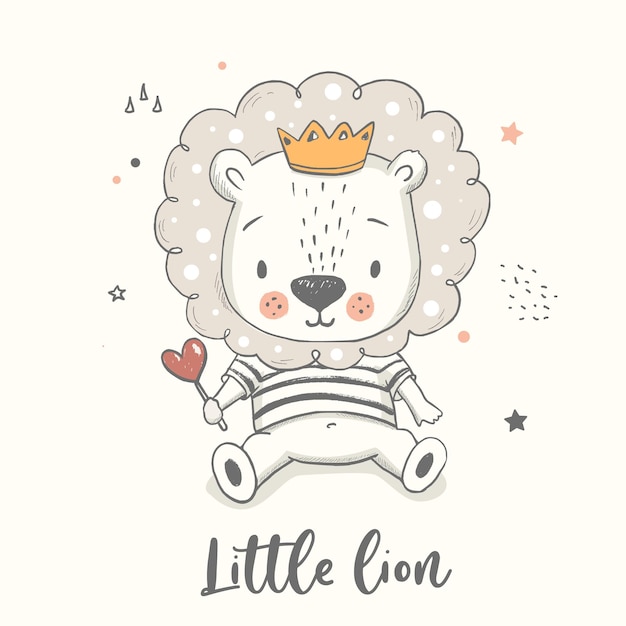 Baby lion. hand drawn vector illustration. nursery poster, kids print, baby shower greeting card.