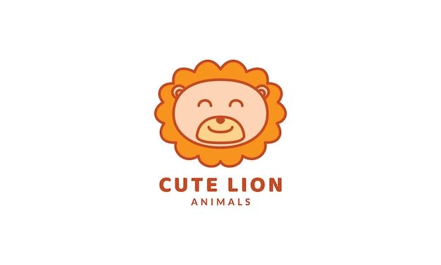 Baby lion head face smile cute logo vector  illustration
