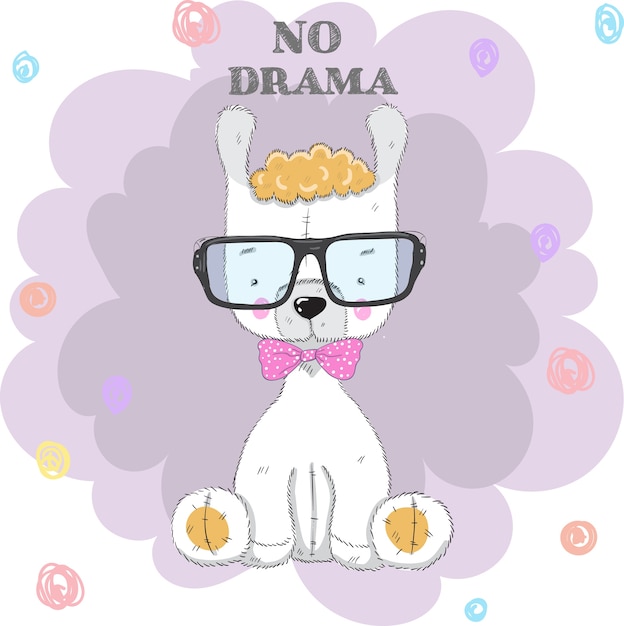 A baby llama with glasses cartoon hands drawing.