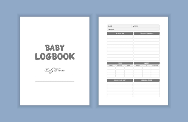 Baby logbook baby care logbook vector kdp interior design template