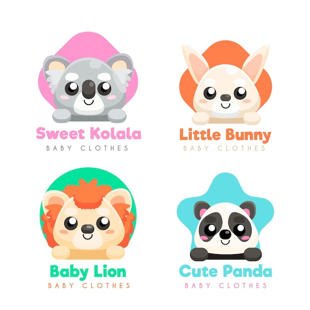 Vector baby logo collection with animals