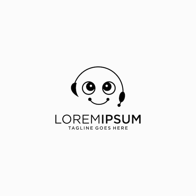 아기 로고 템플릿 디자인. 현대적인 헤드셋이 있는 미니멀리스트 베이비 로고