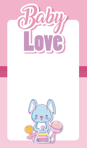 Baby love card with blank frame and cute cartoons 