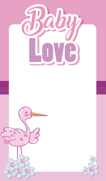 Baby love card with blank frame and cute cartoons