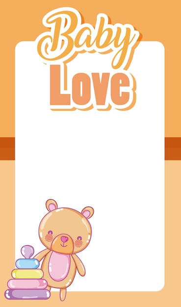 Baby love card with blank frame and cute cartoons 