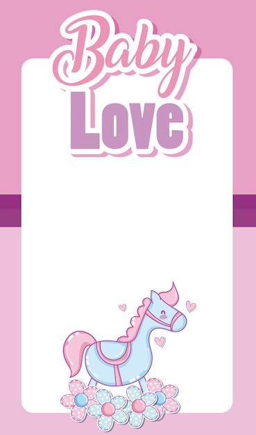 Baby love card witn blank frame and cute cartoons