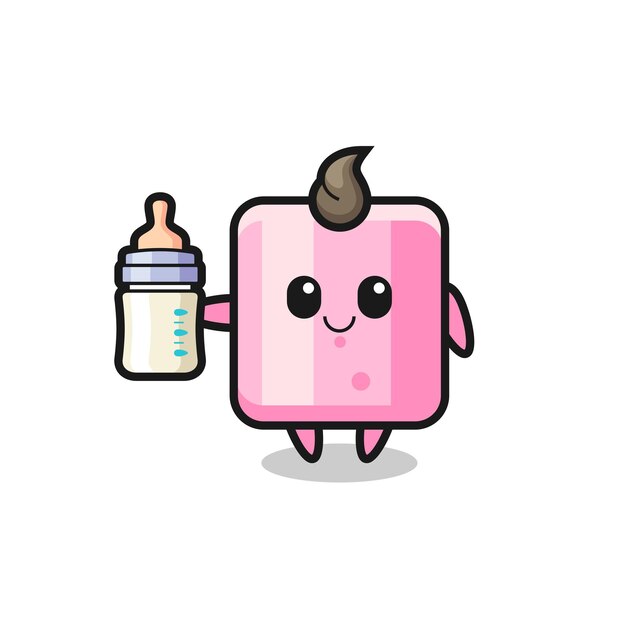 Baby marshmallow cartoon character with milk bottle