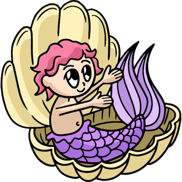 Baby Mermaid Sitting In A shell Cartoon Clipart