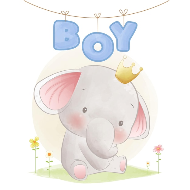 아기 이정표 카드 귀여운 동물 귀여운 코끼리 아기 소년