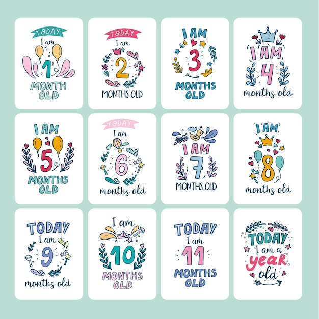 Vector baby milestone cards