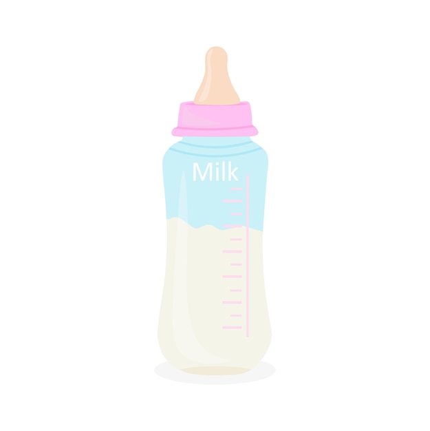 Vector baby milk bottle nutrition in the plastic container for a newborn white drink dairy product isolated vector illustration in cartoon style