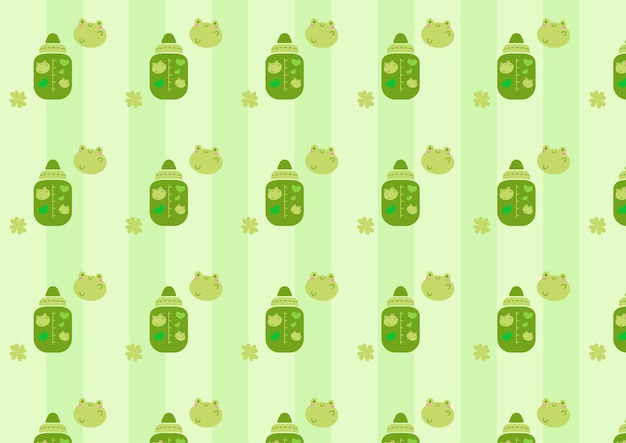 Vector baby milk bottles pattern background with frogs