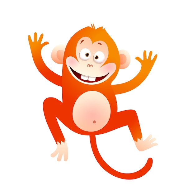 아기 원숭이 행복 만화 캐릭터 그림입니다. 아이들을 위한 동물 귀여운 영장류 벡터 그림입니다.