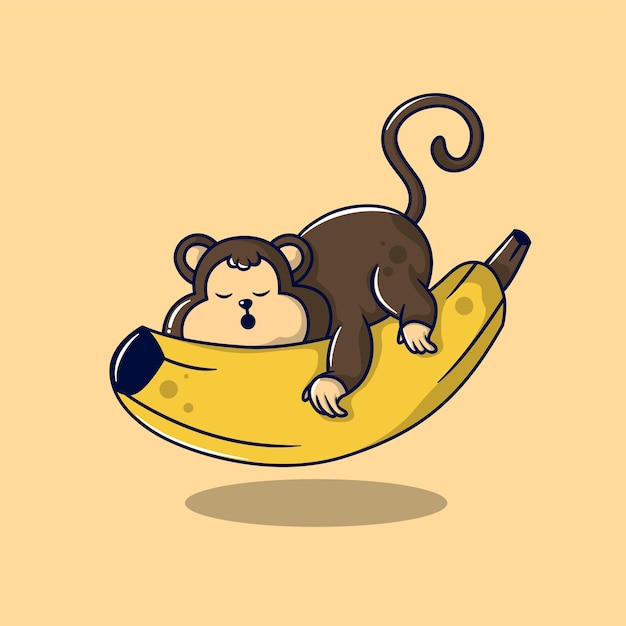 Vector baby monkey sleeping on banana