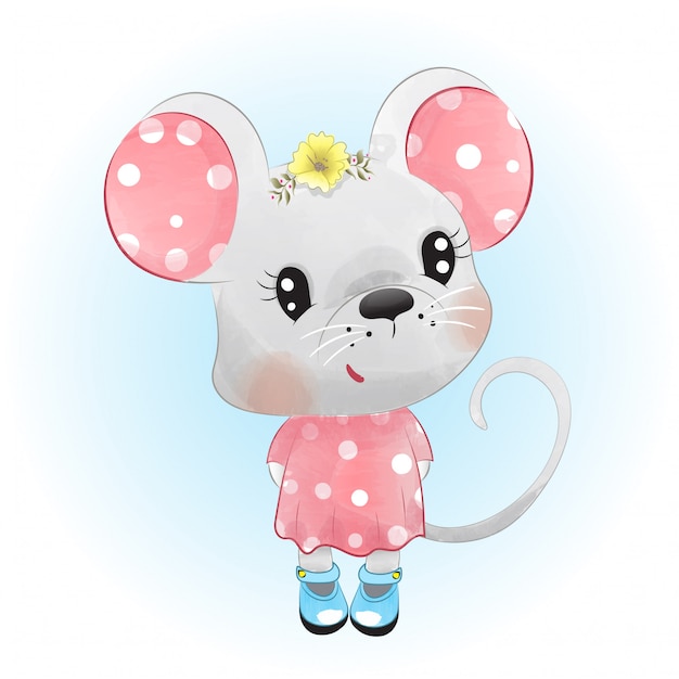 Vector baby mouse in watercolor style.