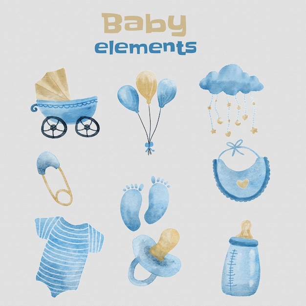 Baby new born elaments collections water color