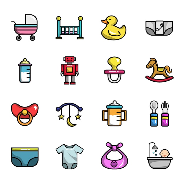 Baby New Born Elements Full Color  Icon Set  