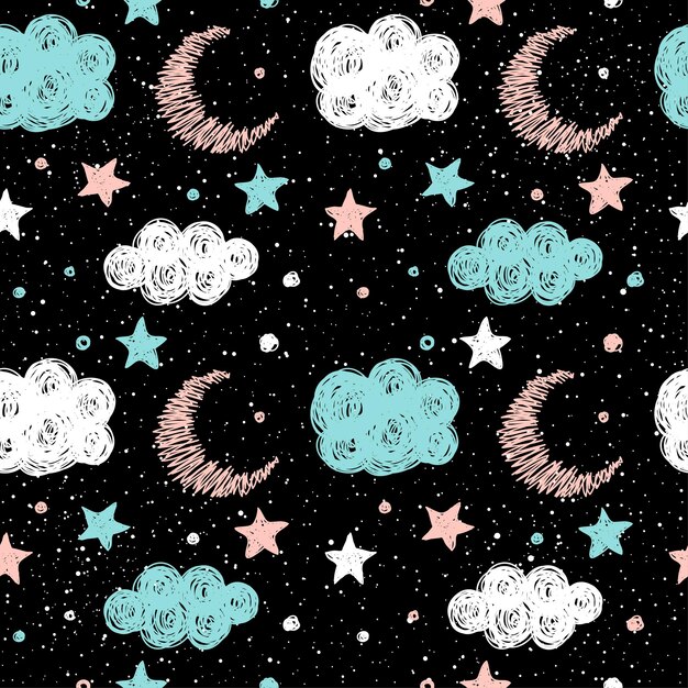 baby nursery doodle moon graphic seamless pattern  background