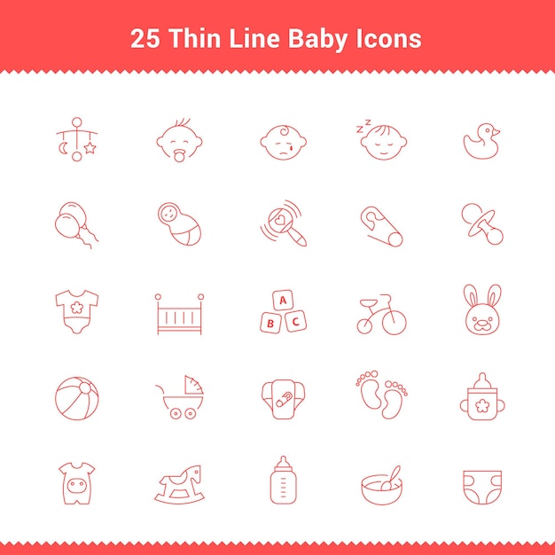 Baby e nursery icon stile linea sottile su sfondo bianco