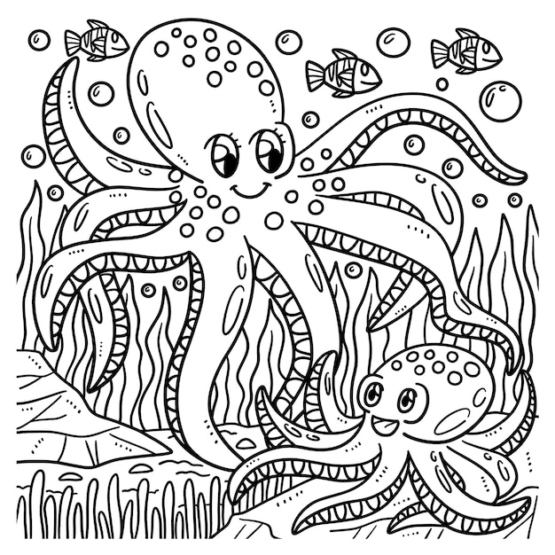 Baby Octopus Isolated Coloring Page for Kids