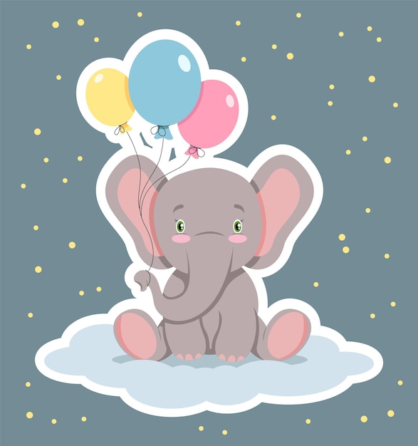 Baby olifant met ballonnen sticker voor kinderkamer